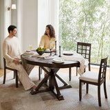 42"-54" Oval Round Extendable Dining Table, Farmhouse Solid Wood Expandable Kitchen Table with Leaves Space