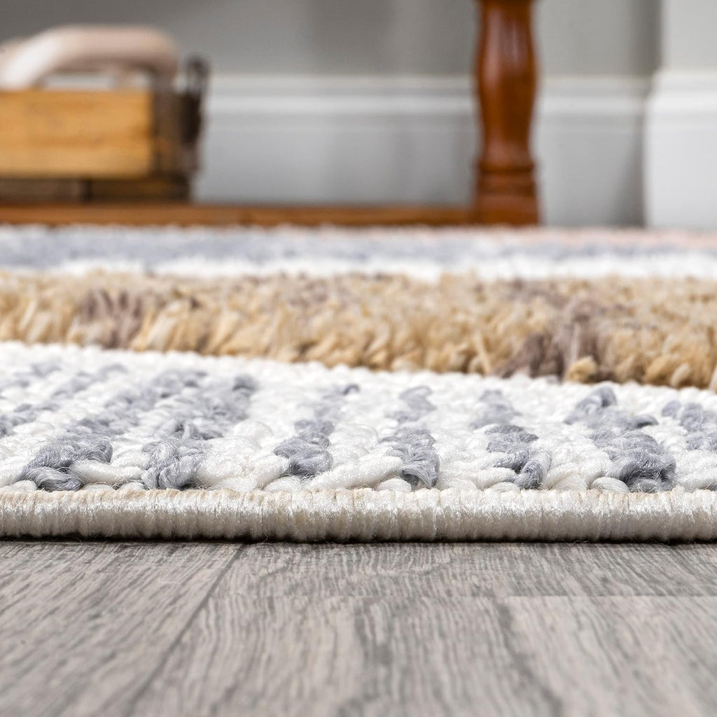 Colorblock Carved High-Low Multi Runner Rug 2X8 ft, Aileen Geometric Scandi, Easy-Cleaning, High Traffic