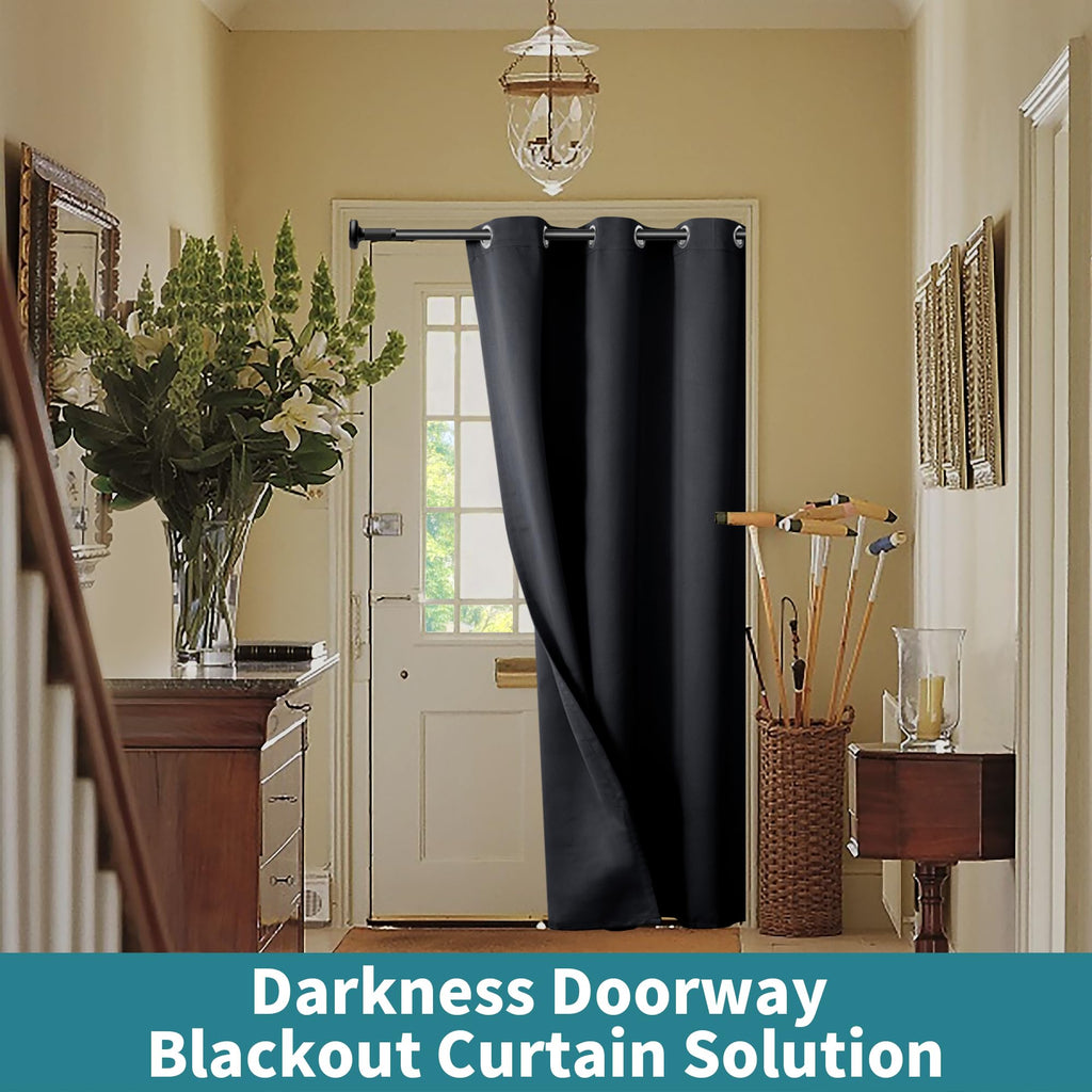 Black Door Curtain 80 Inch Length for Doorway, Bedroom Closet Curtain, Privacy Thermal Insulated Blackout Grommet