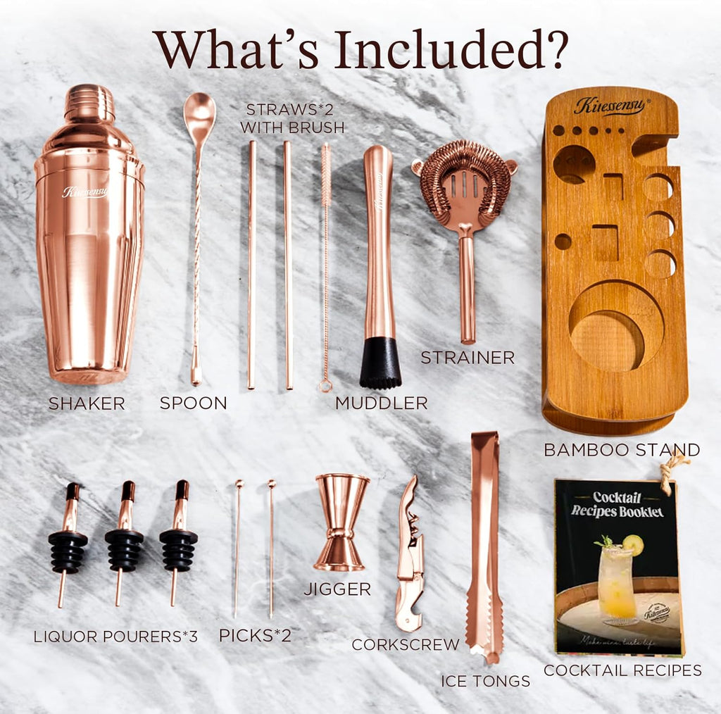 Cocktail Shaker Set Bartender Kit with Stand - Drink Mixer Bar Set with All Essential Bar Accessory Tools - Martini - Set of 15