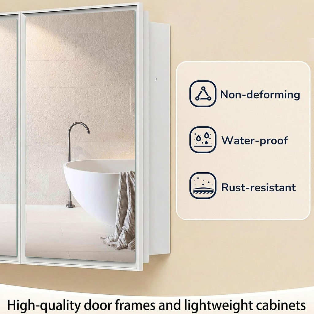 26 x 32 Inch Bathroom Medicine Cabinet with Double Mirror Doors, Recessed or Surface Mount Wall Cabinet , Plastic
