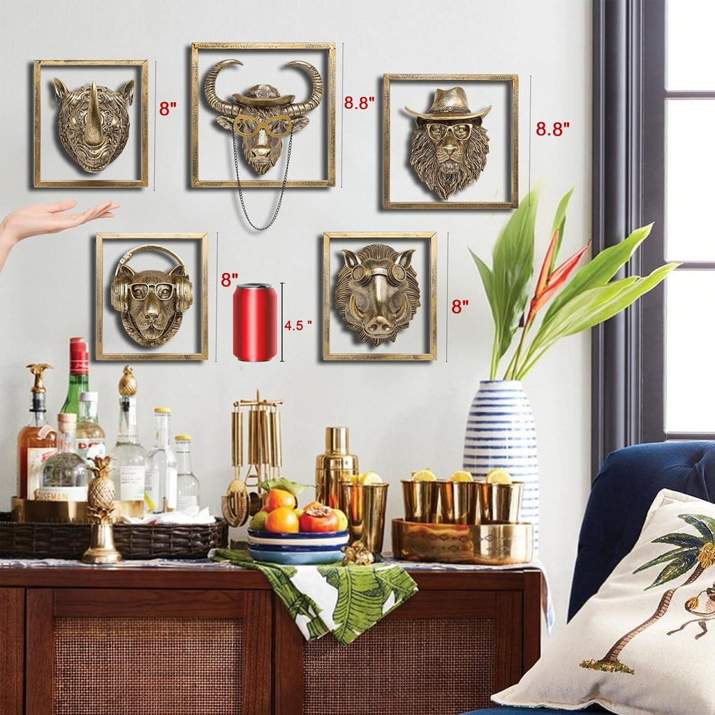Exquisite Resin Animal Head Wall Sculpture (Gift Metal Frame) - Imitation Copper Vintage Decor | Decorative Wall