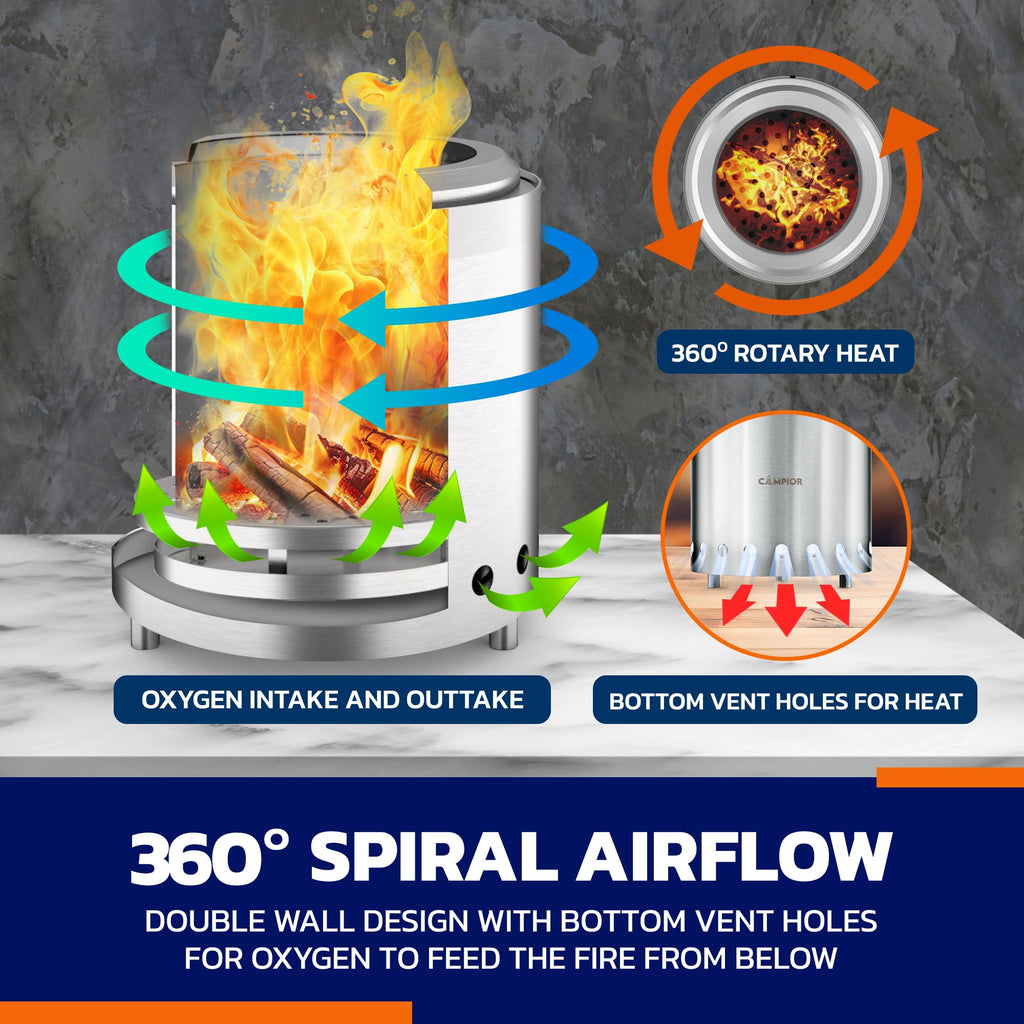 Wood Burning Fire Pit Stove - Smokeless Outdoor Stove for Wood Fires, Camping, Cooking, and Garden Gatherings