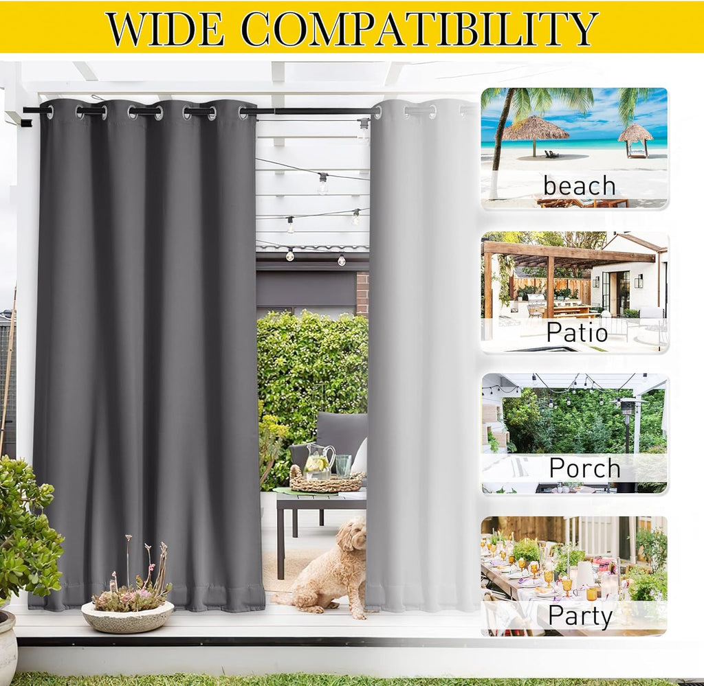 Windproof Outdoor Curtains Waterproof W84xL84 Grey | Premium Thick Privacy Weatherproof UV Block Thermal Drapes
