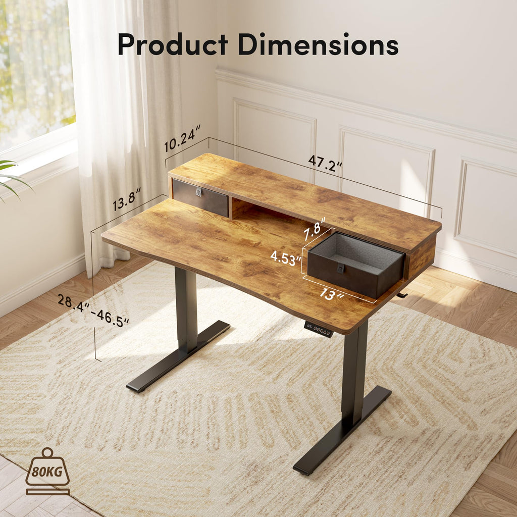 48 x 24 Inch Electric Standing Desk with 2 Drawers, Brown