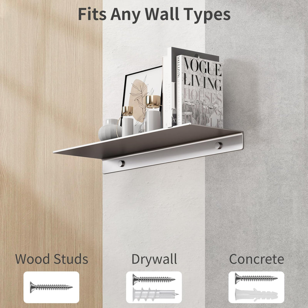 16 inch Gray Floating Shelf for Wall Organizer & Storage, Display Shelf, Metal Wall Shelf
