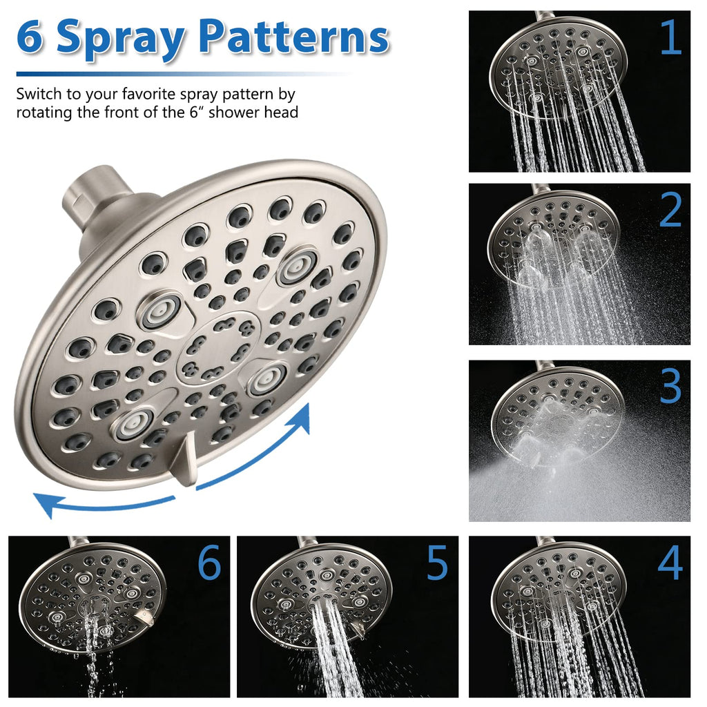 Double Shower Head with Built-in Valve, Brushed Nickel