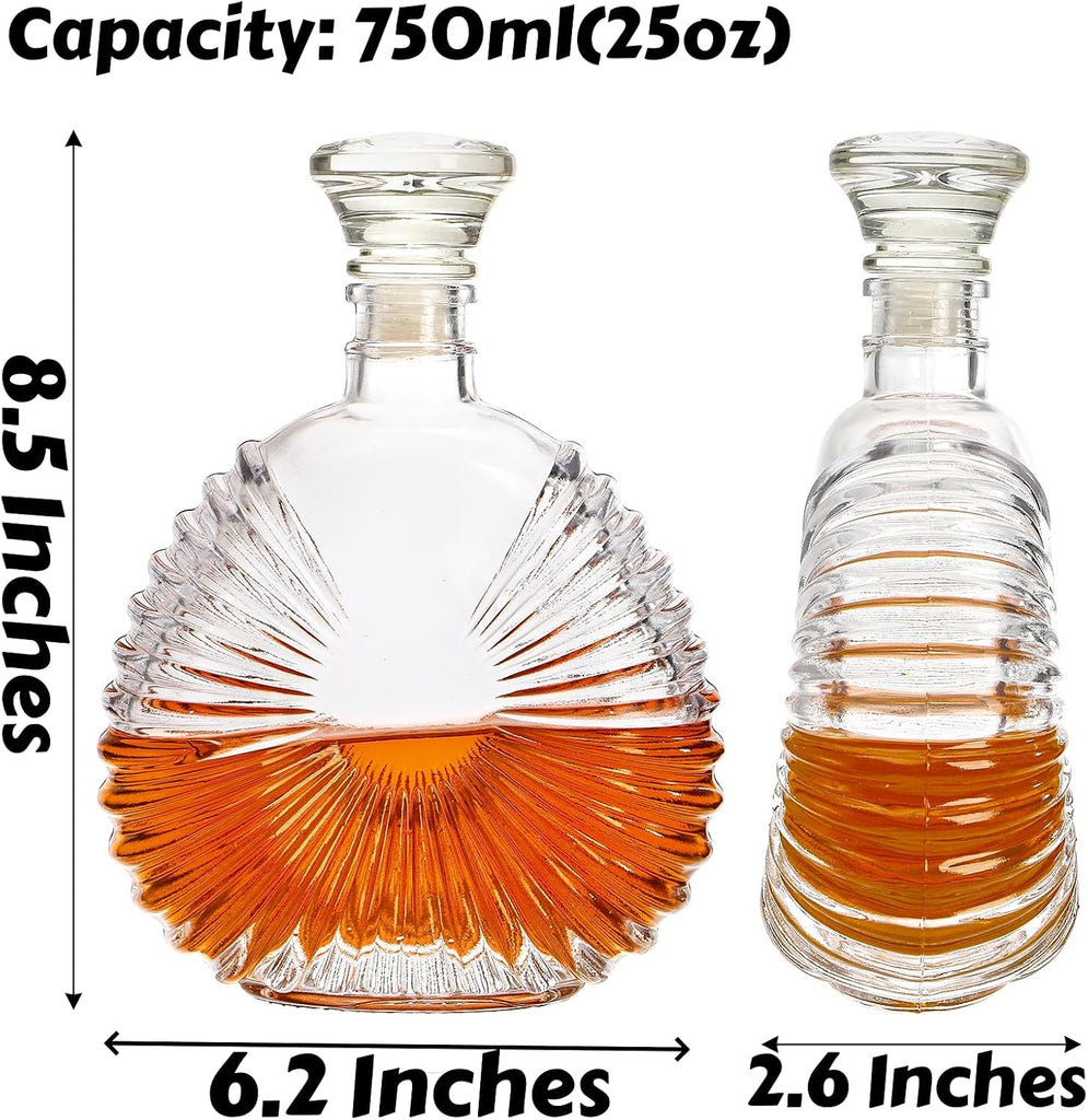 Glass Whiskey Decanter with Airtight Stopper, 25 Oz Crystal Liquor Decanter Lead-free Whiskey Wine Bottle - Set of 3