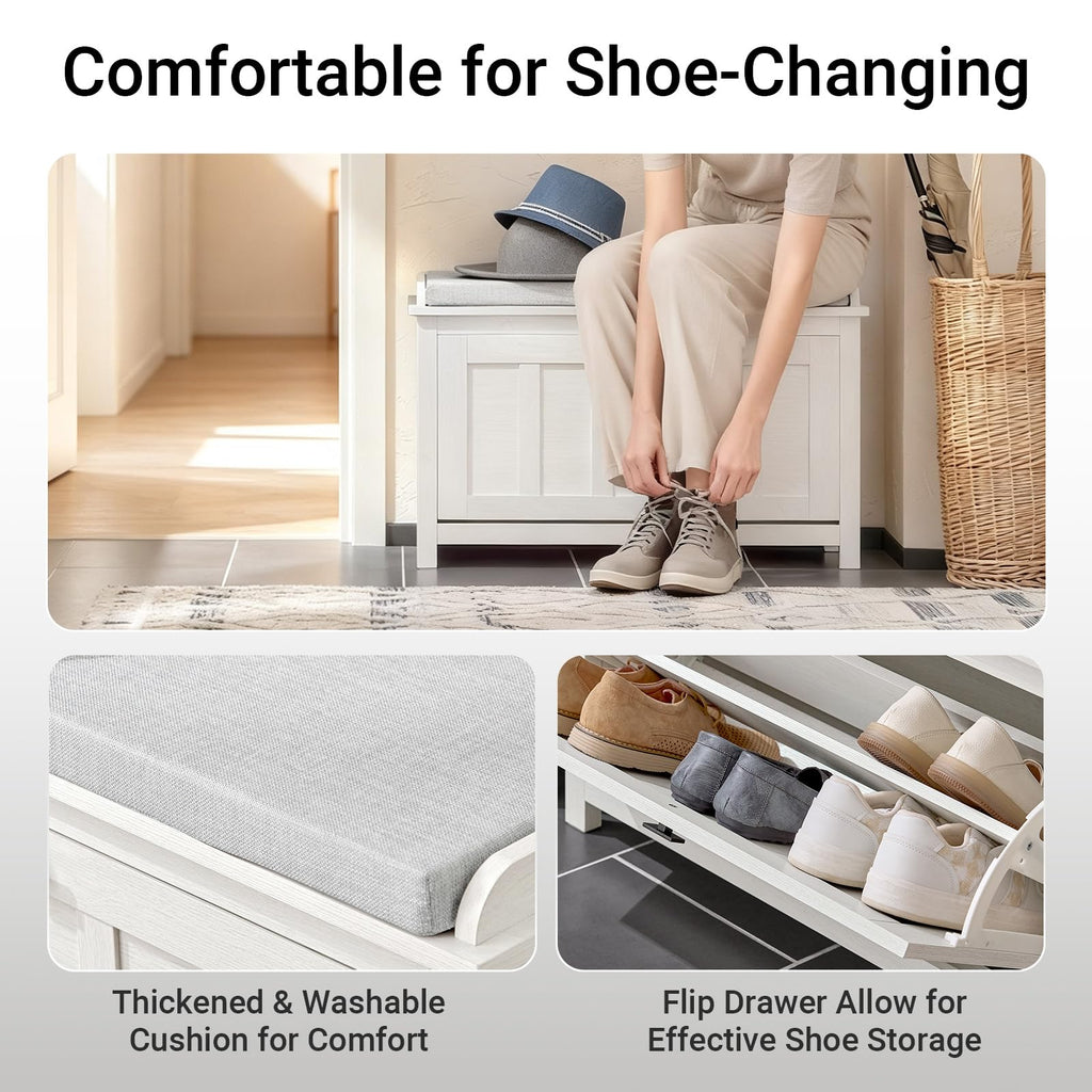 Farmhouse Shoe Storage Bench with Cushion