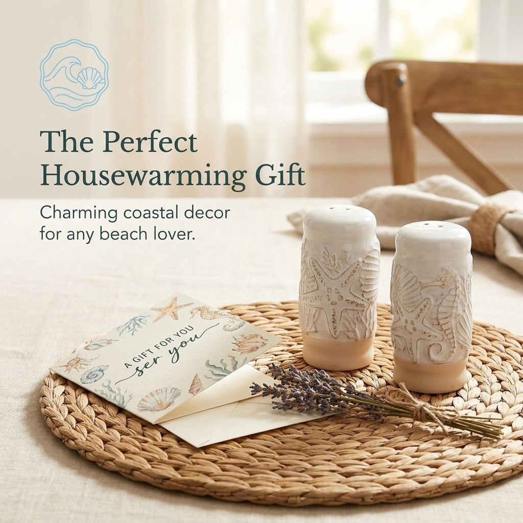 Ceramic Coastal Salt and Pepper Shakers - Set of 2