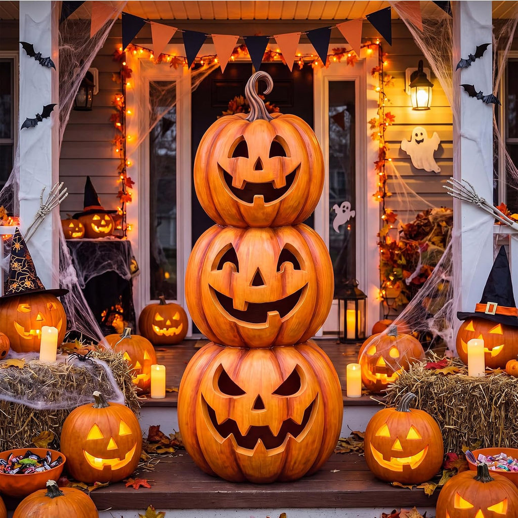 35 Inch Halloween Stacked Pumpkins Wood Sign Front Porch Decor