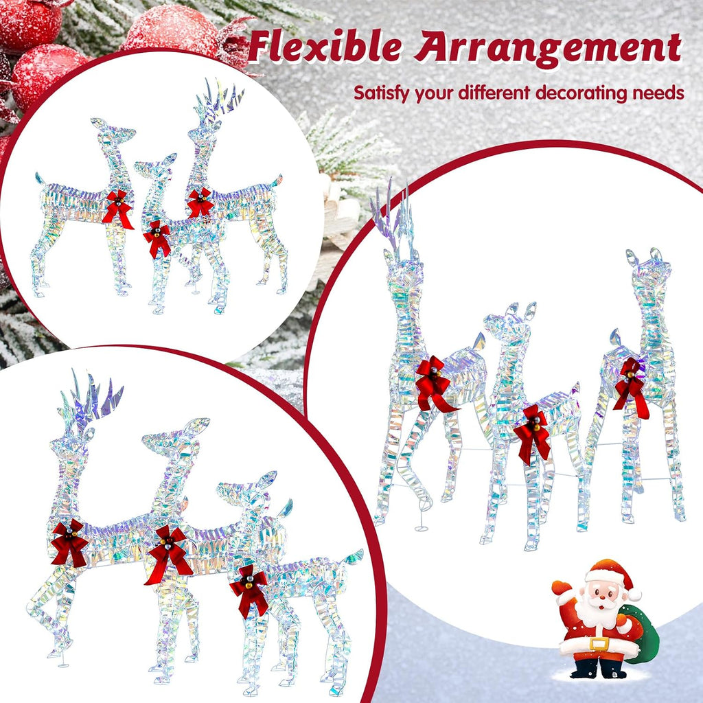 3-Piece Christmas Lighted Iridescent Reindeer Family Set