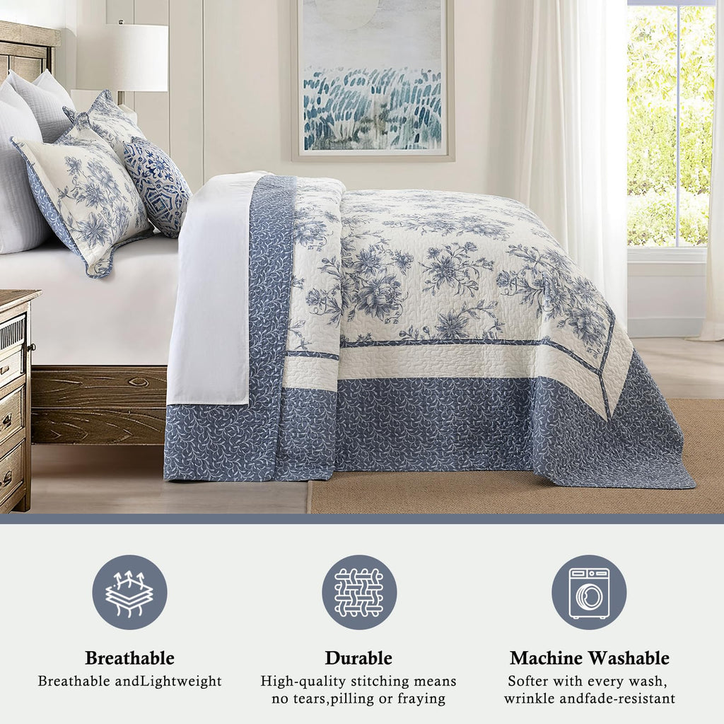 100% Cotton 120x120, Indigo Blue Floral