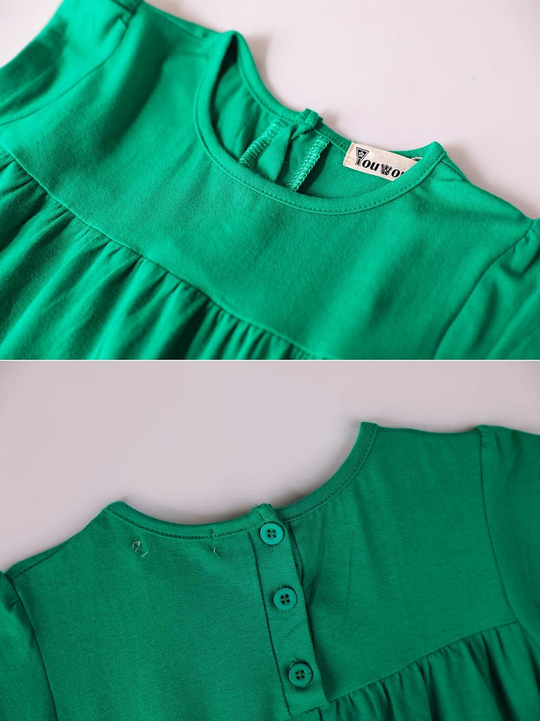 Girls Dress Short Sleeve Solid Color Tunic A-Line Tiered Swing Dress