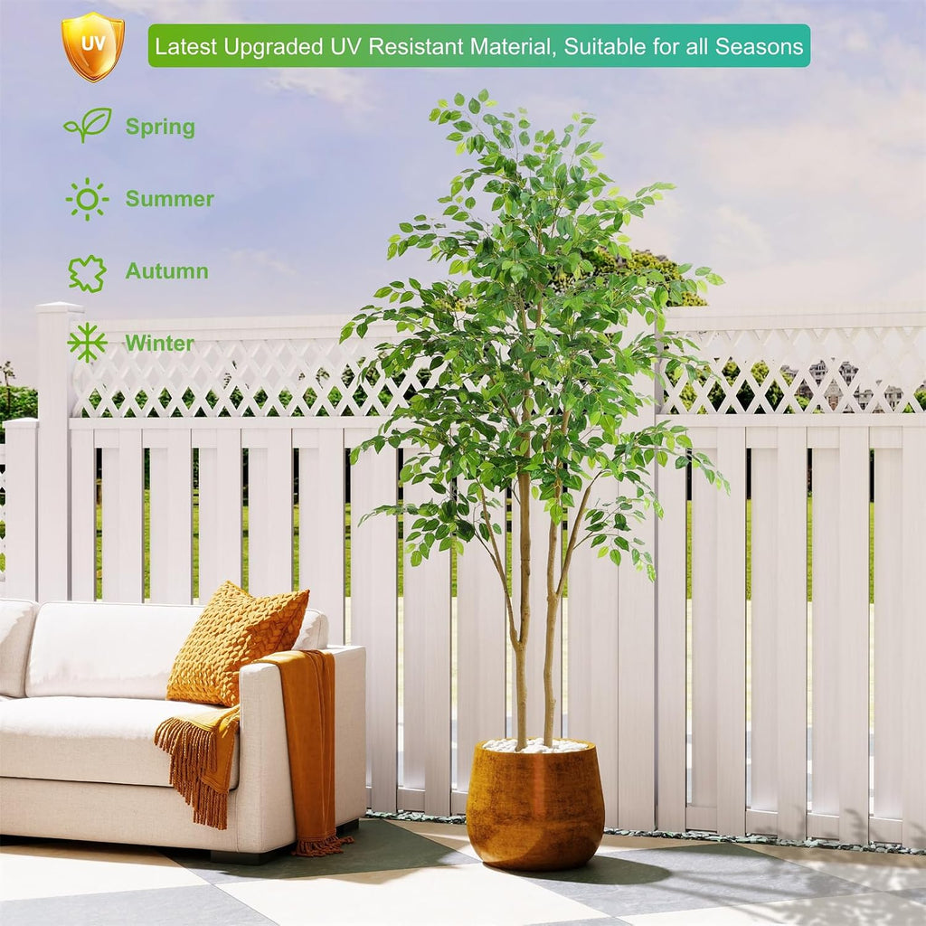 Tall UV Resistant Ficus Tree Artificial,7ft(84in) Realistic Texture Potted Faux Ficus Tree, Fake Trees Indoor Outdoor