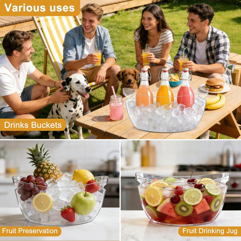 7.5L Ice Buckets for Parties , Upgraded Thickened Acrylic Ice Bucket Set with 2 Scoops,Large Clear Beverage Tub - Set of 2