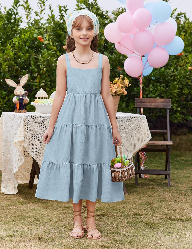 Girl's Sundresses Summer Boho Strap Tiered Cami Maxi Dresses