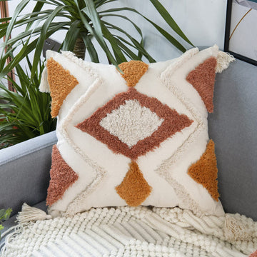 Boho Throw Pillow Covers 18x18, Decorative Pillow Covers with Tassels Woven Tufted Bohemian Pillow Covers for Couch