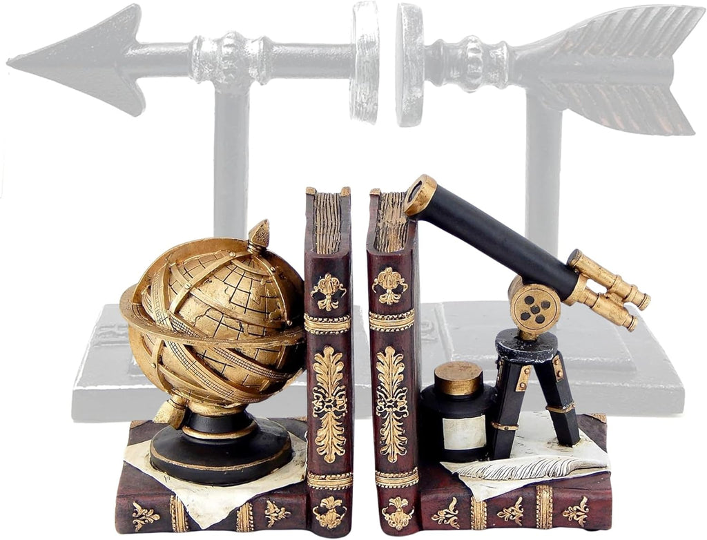 Galileo Bookends, Telescope, Globe, Armillary Sphere, Astronomy - Set of 2