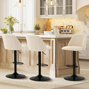 Bar Stools Set of 3, Modern Swivel Bar Chairs, Adjustable Upholstered Barstools Counter Height with Full Backrest