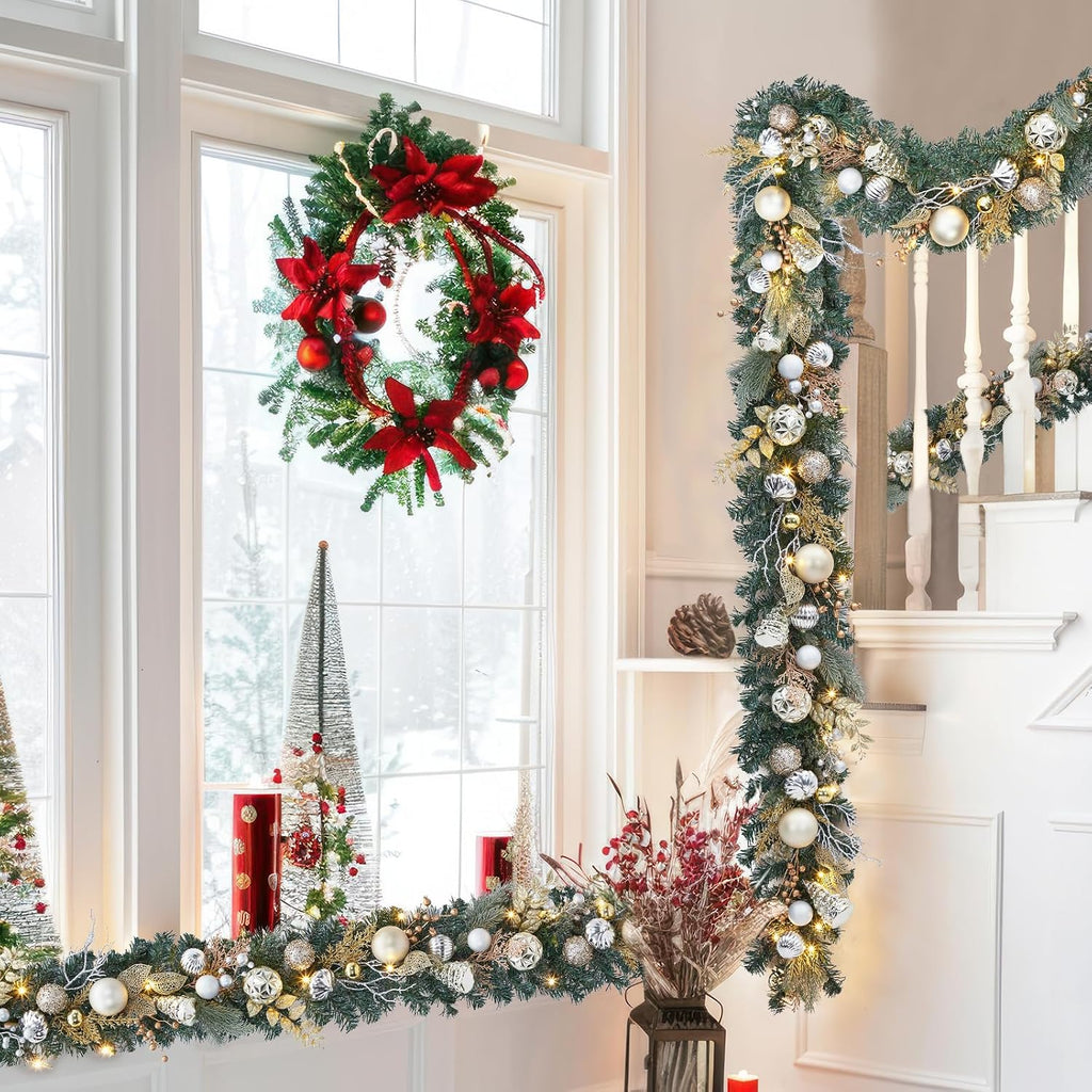 6ft Battery Operated Christmas Garland with 20 LED Lights & Timer, Pre-Lit Artificial Garland for Mantle, Staircase
