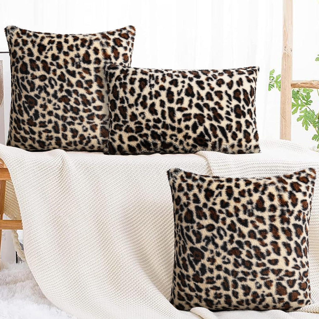 Leopard Faux Fur Pillow Covers 12x20 Set of 2