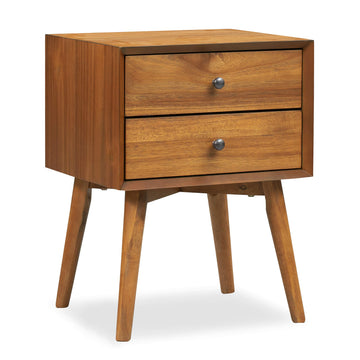 Dorsey Nightstand - Mid-Century Modern Nightstand - Solid Wood Bedside Table with 2 Drawers, Acorn Walnut Finish