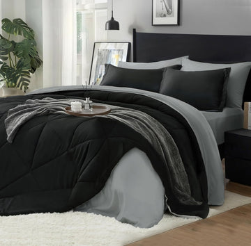 Comforter Set 7 Pieces, Reversible Black Bed in A Bag - Set of 7
