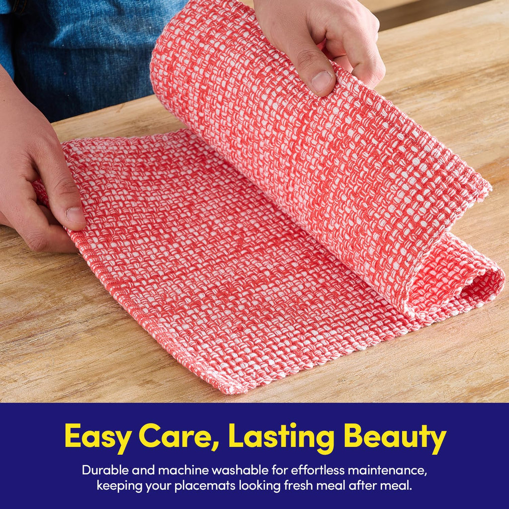 100% Cotton Placemats Rectangle Two Tone Woven Fabric 13" x 19" Soft Durable Table Mat Set, Set of 4, Pink