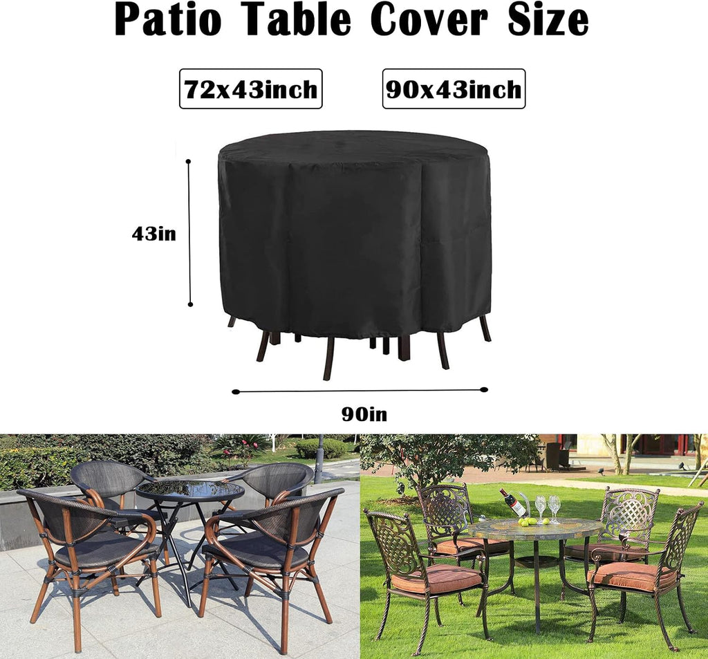 Round Patio Furniture Covers Waterproof 90''D x43''H | Patio Table Cover 90 inch Heavy Duty Outdoor Table Cover for