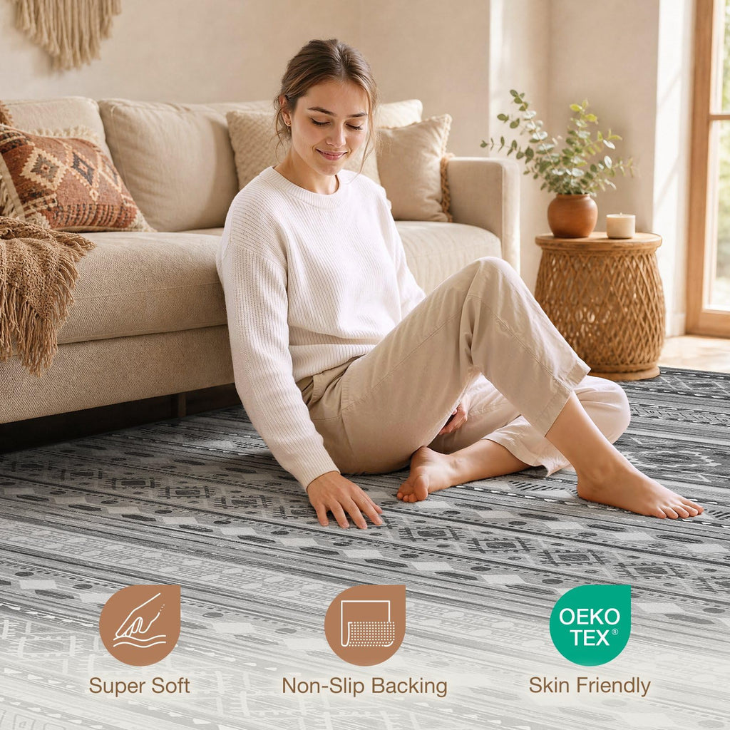 Boho 8x10 Area Rugs : Large Moroccan Washable Rug
