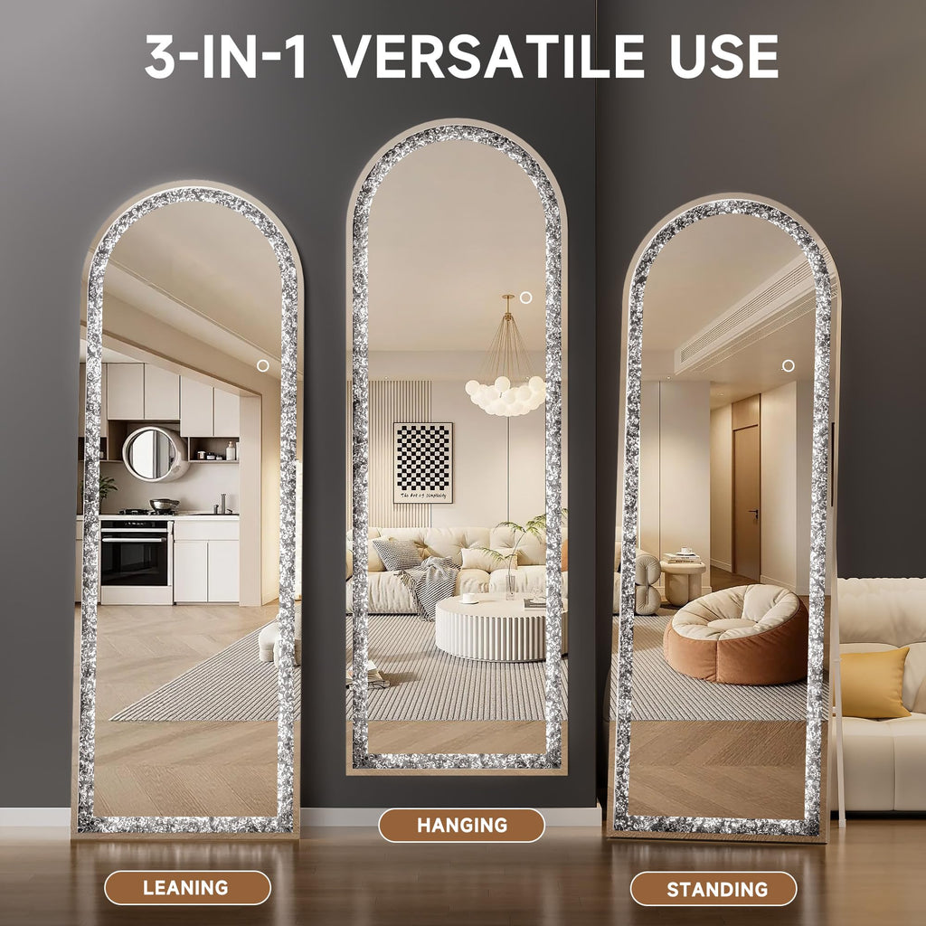 71"×24" Arched LED Full Length Mirror, Diamond Frame