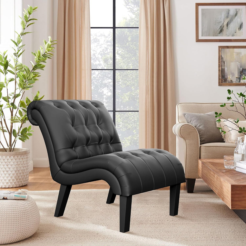 PU Leather Accent Chair Armless Living Room Chairs Black - Set of 2