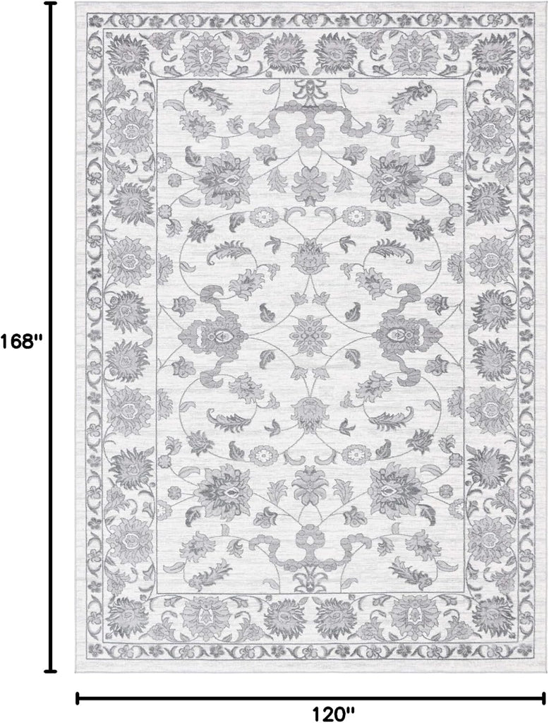 Boston Rug - 9' 10 x 14' 1 White Gray Easy-Clean Rug - Floral Botanical Motif