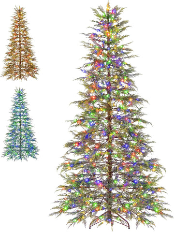 7.5 FT Pre-lit Artificial Christmas Tree Hinged Sparse Xmas Fir Tree with 500 LED Lights, 8 Modes, 725 Branch Tips