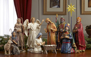 Kings Gifts 11-Piece Real Gold Christmas Nativity Scene Set, 10-Inch Scale Polystone Holy Family, Magi Wise Men