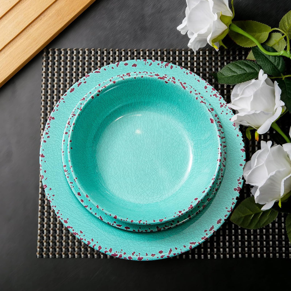 12PCS Melamine Dinnerware Sets, Turquoise Plates and Bowls Sets