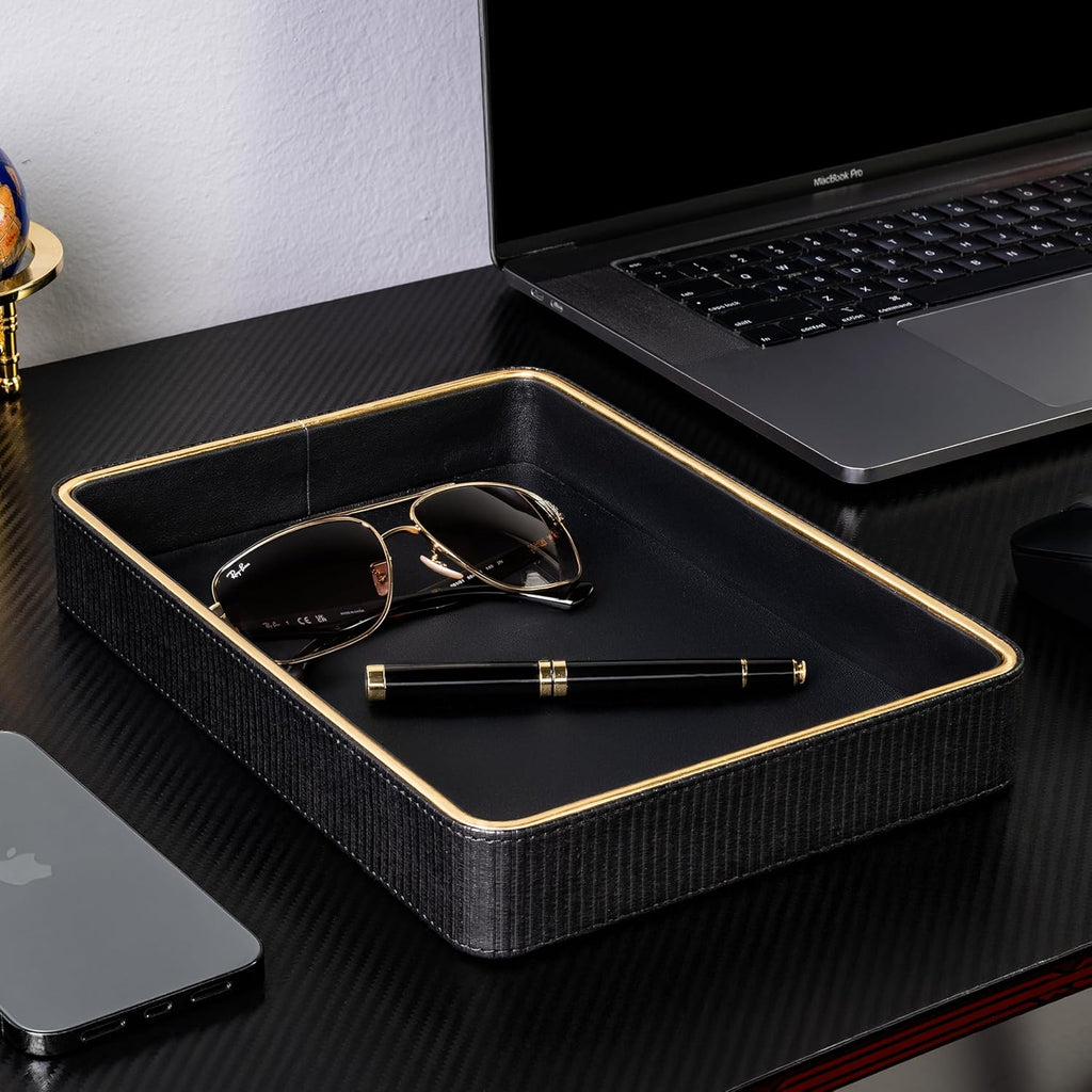 Leather Catchall Valet Tray for Men| Mens Valet Catch All Tray Key Basket - Set of 2