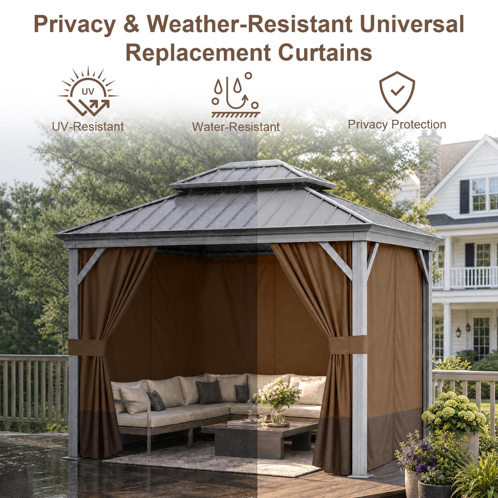12'x12' Gazebo Privacy Curtain Replacement, Universal 4-Panel Sidewall