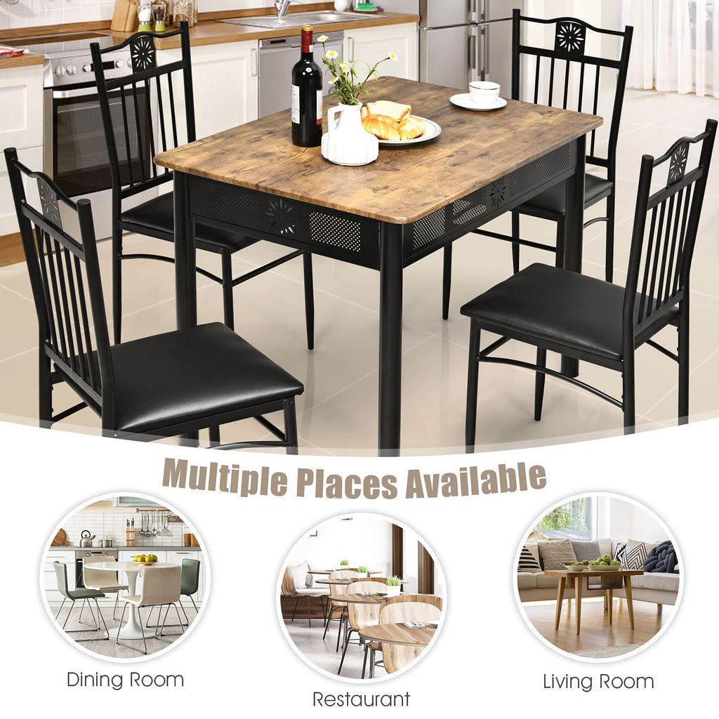 5 Piece Dining Table Set for 4, Kitchen Table Set w/ Chairs, Beige