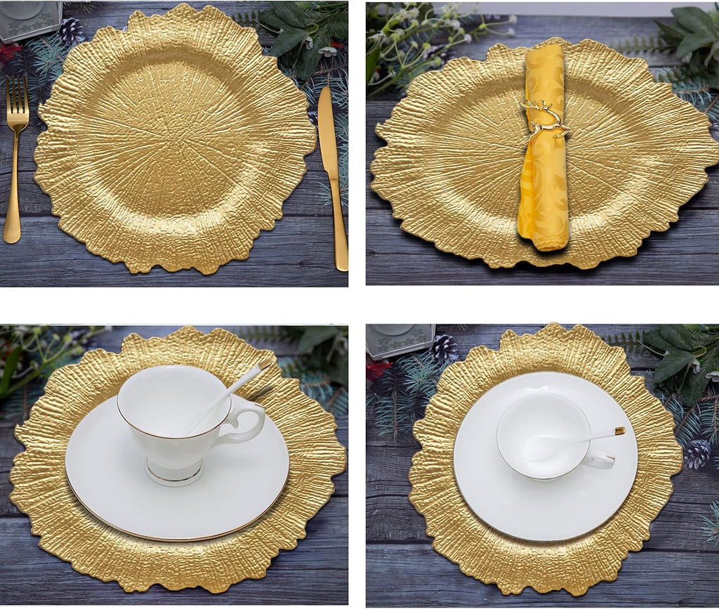 Gold Reef Charger Plates,10 Pack 13" Gold chargers for Dinner Plates - Set of 10