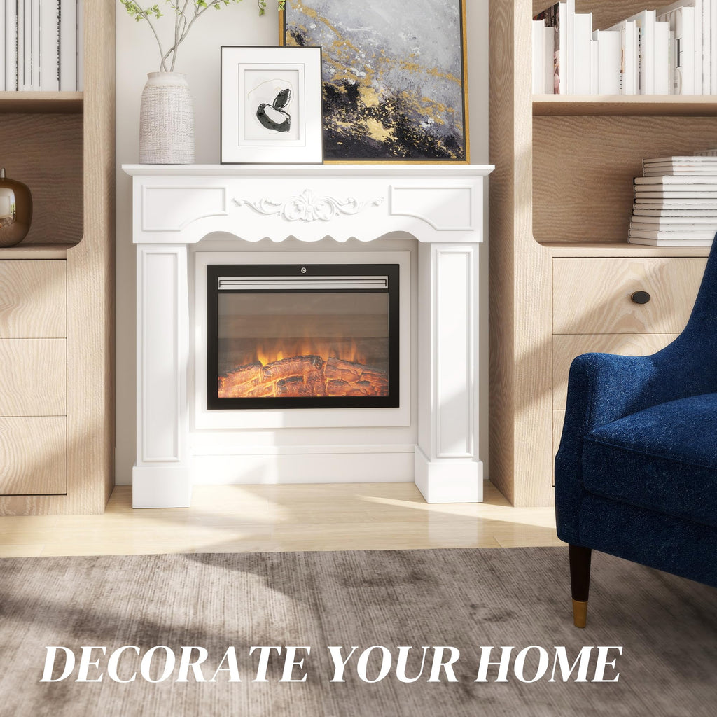 Baroque Fireplace Mantel Freestanding with Leg 43.3"x39.8" White