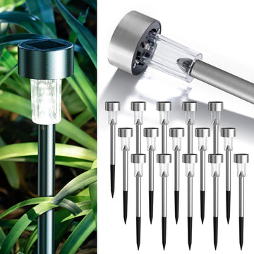 16 Pack Solar Lights Outdoor Waterproof, Stainless Steel