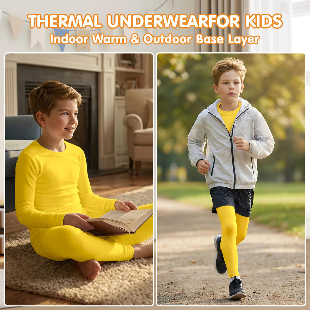 Kids Thermal Underwear Set Boys Fleece Compression Pants & Shirts