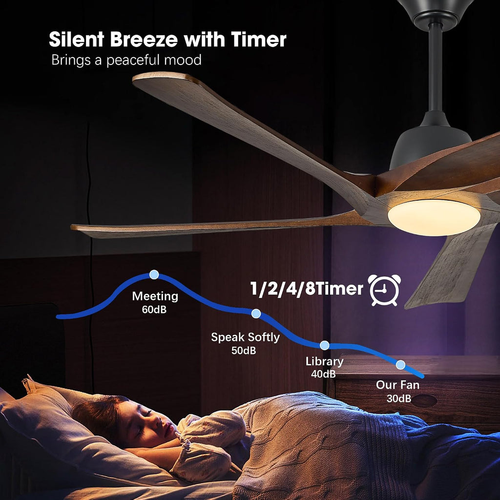 Inspired Maverick Style 60 Inch Solid Wood Ceiling Fan with Light, Remote and APP Control, 3-color Dimmable, DC