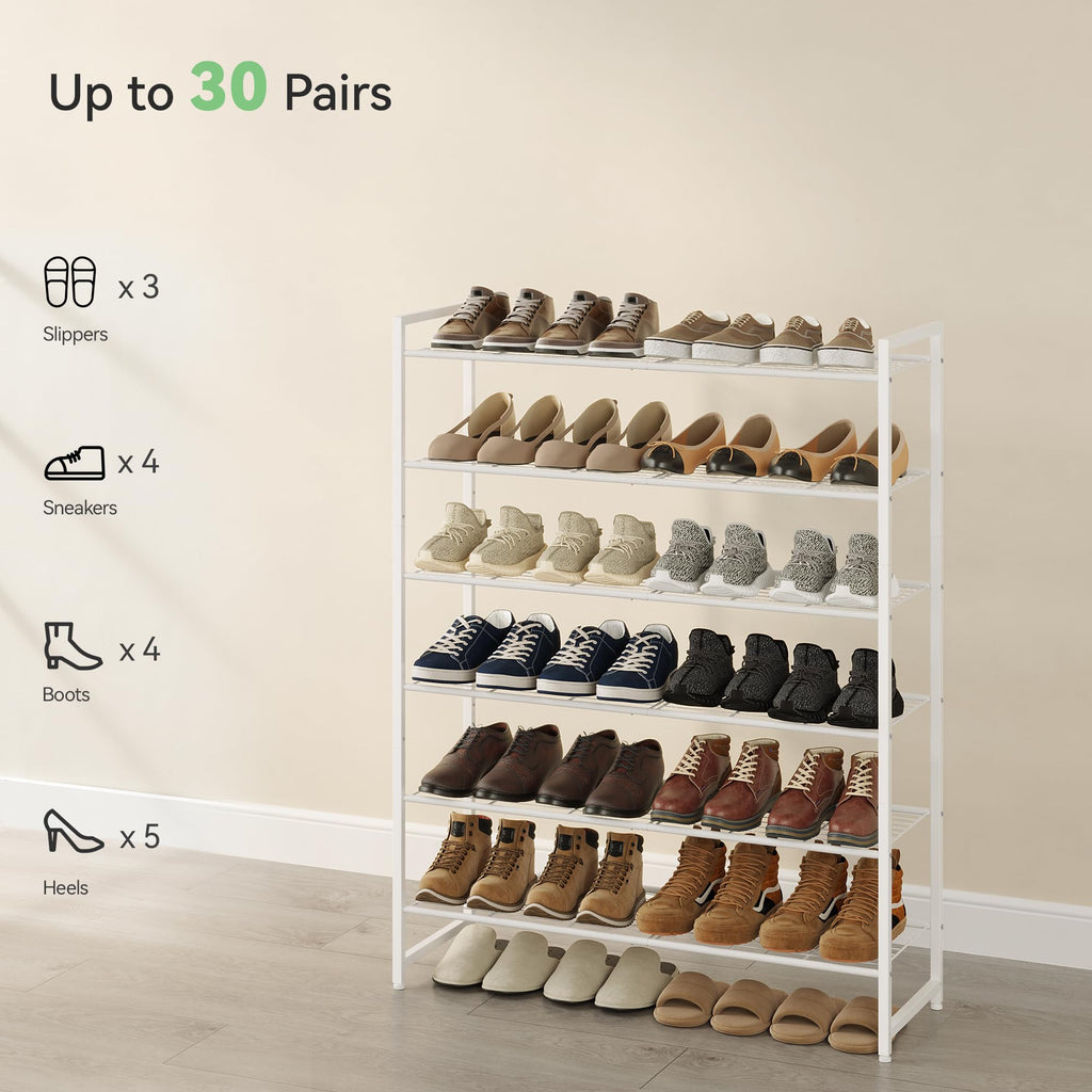 Shoe Rack, Metal Shoe Organizer, 6 Tier Garage Shoe Rack Max Holds 30 Pairs, Shoe Storage Shelf for