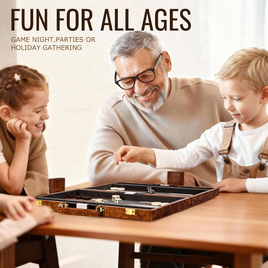Backgammon Board Game Set (15 Inches) for Adults and Kids,Classic Board Strategy Game,Portable and Travel Backgammon
