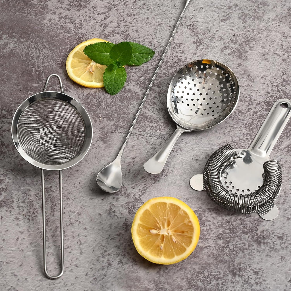 Cocktail Strainer Set - Bar tools Stainless Steel Includes Hawthorne Strainer, Julep & Fine Mesh Cocktail Strainers - Set of 4