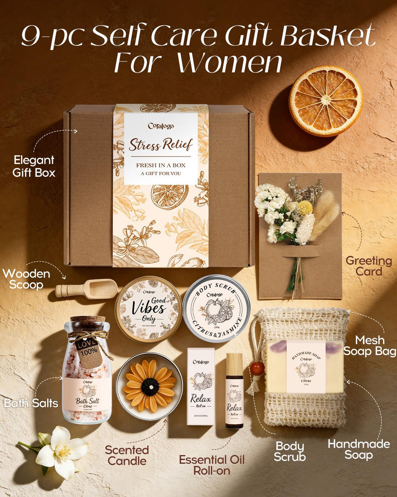 Natural Spa Gift Basket for Women, Citrus Jasmine