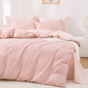 Floral Comforter Set, 100% Cotton Fabric, Shabby Chic Cottagecore Coquette Aesthetic Flower Pattern, 3 Pieces Bedding